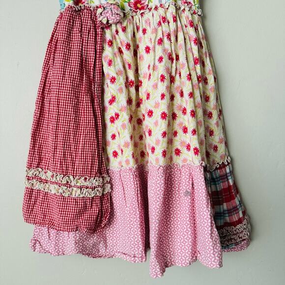 Lydia Jane Red Gingham Floral Patchwork Off the Shoulder Apron Dress kid 6 - Picture 3 of 9